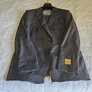 NWT Hickey Freeman minicheck gray suit 46R